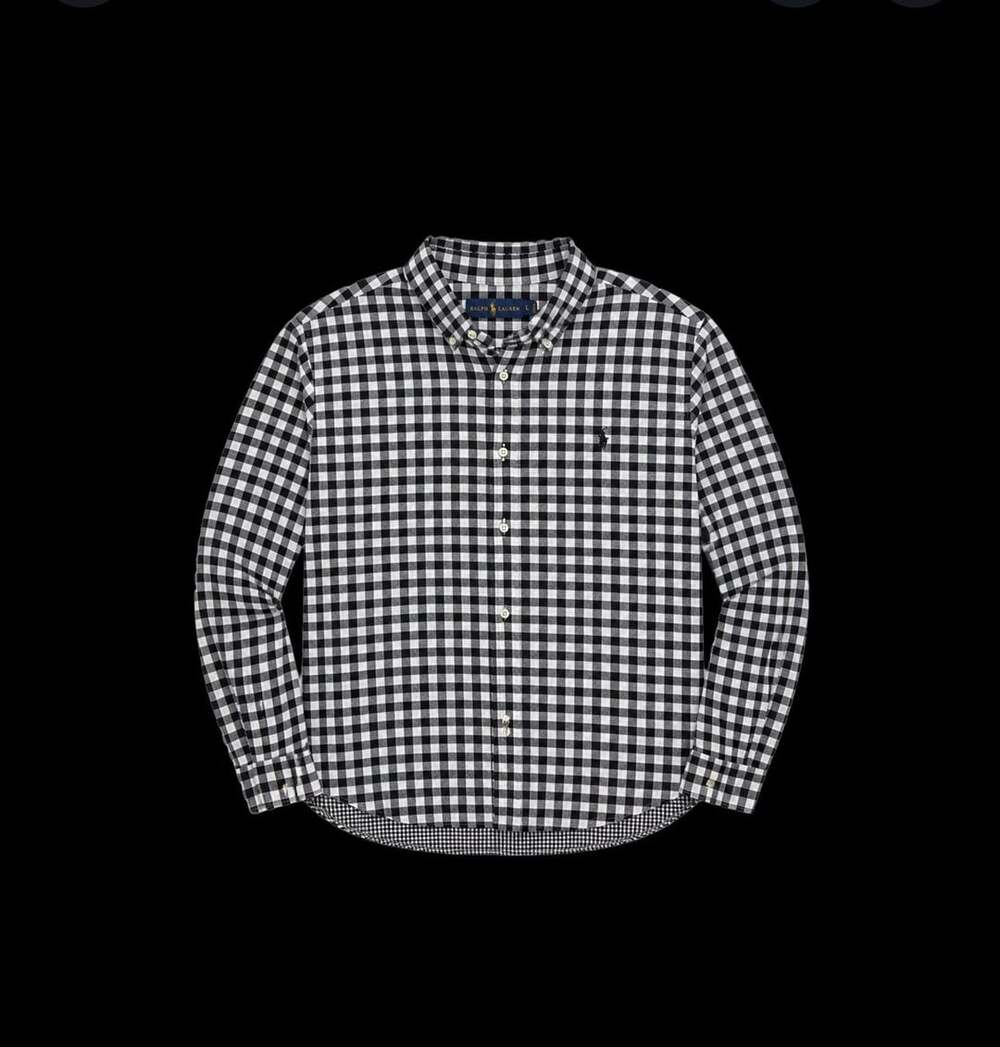 Ralph Lauren Mens Black and White Gingham Check Button Down Shirt L